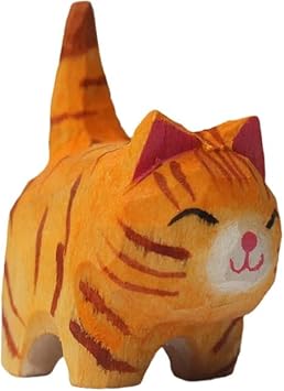 Orange Cat Wooden Figurine - Small 1.85", Hand-Made, Carving, Decoration, Decoy, Small Animals, Cat Lover, Collectible Figurines, Home D cor Accents
