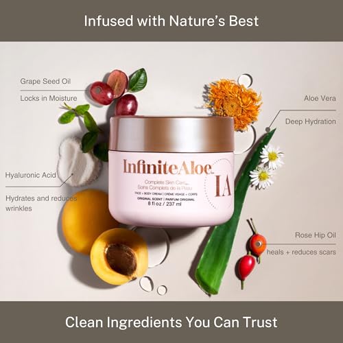 InfiniteAloe Complete Skin Care, Aloe Vera Powered Face and Body Cream for All Skin Types, Dry Skin Everyday Hero, Original Scent - 4 Large Jar 8 oz & 4 Travel Jar 0.5 oz - Thumbnail 2