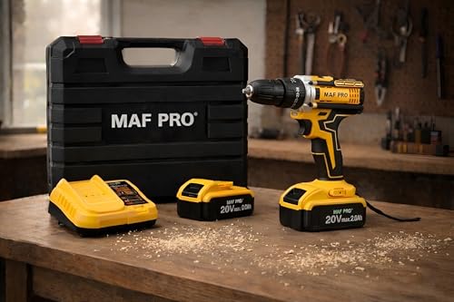Image of MAF PRO CIDLI2020-2 Cordless 20V 4.0Ah Li-Ion High Torque Power Drill with 10mm Keyless Chuck, Variable Speed, LED Light & 2 Batteries + Charger & Drill Bits