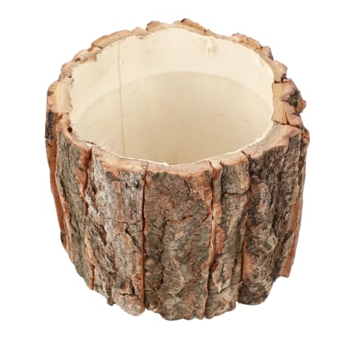 Healeved Wooden Flower Pot 3.5 Inch Tree Stump Planter Rustic Bark Planter Waterproof Splash Bucket Indoor Outdoor Wood Plant Pot for Home Garden Decor