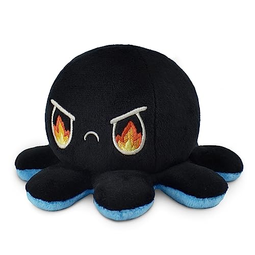 Image of TeeTurtle Reversible Octopus Plushie 4-Inch Fire Eyes + Sleepy Two-Sided Flip Plush Toy with Embroidered Details - Cute Mini Collectible Plush for Kids, Teens, and Adults