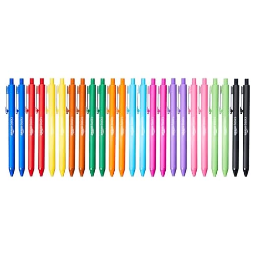 Amazon Basics Lot de 24 stylo-billes rétractables, Couleurs assorties