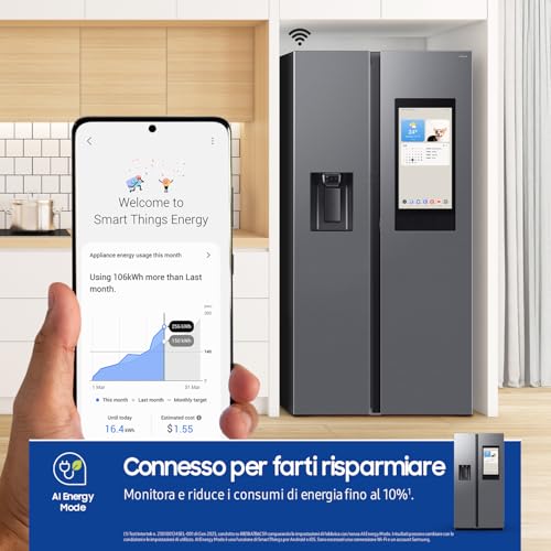 Samsung Frigorifero Side By Side Family Hub RS90F67BET/EF Con Dispenser Acqua/Ghiaccio, Wifi Con Ai Energy Mode, Smart Cooling, Spacemax, 614 L, Lxaxp: 91,2 X 178,4 X 72,6 Cm, Metal Inox - 3