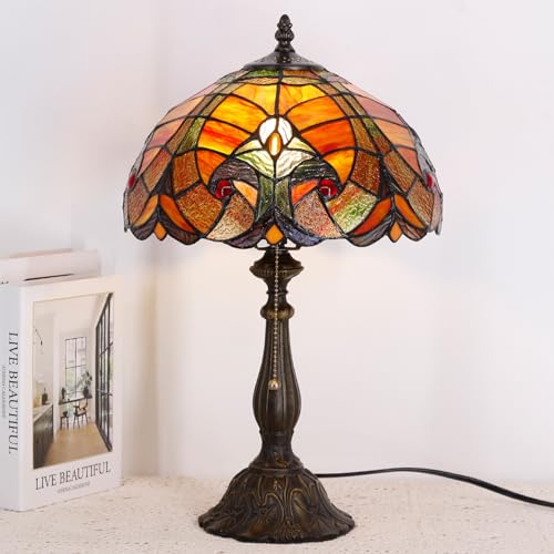 Image of 12 Inch Tiffany Stained Glass Lamp Shade Replacement Only (Red) | Stained Glass Style Lampshade with Cap fit for Table lamp Pendant Light Ceiling Fixture