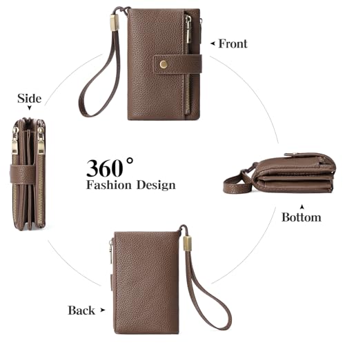 Image of SENDEFN Small Wallet for Women Leather RFID Blocking Wristlet Wallet Credit Card Holder with Double Zipper Coin Purse Ladies Bifold Purse