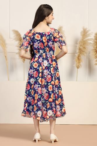 Image of Fashion Dream Girl's Organza Floral Printed Calf Length Dress|Western Dress|Kids Dress|Fancy Dress