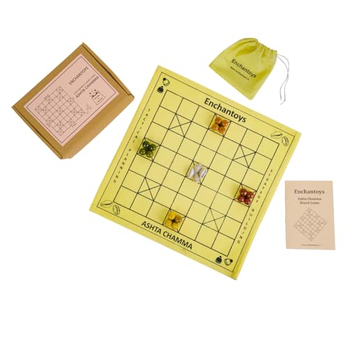 Image of Ashta Chamma Cotton Fabric Board Game- Yellow | Chowka Bara,Katta Mane,Taayam,Kaangi Chaala,Kaana Dua,Traditional Indian Ludo | Travel-Friendly Game | Suitable for Children 4+ Years
