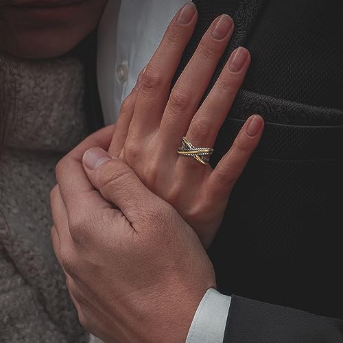 Myshiwu Designer Inspired X-shape Band Ring Antique Fashion Stainless Steel Crossover Rings for Women Jewelry Gift (Gold, Size 7) by Myshiwu - Used condition - Image 2
