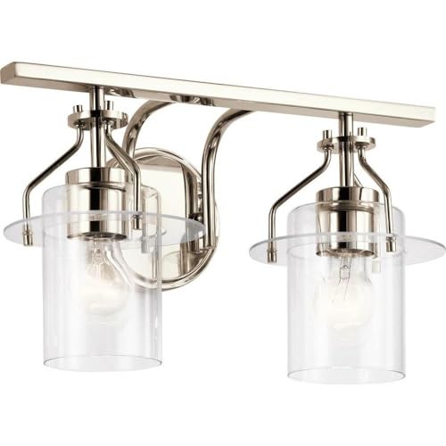 Image of Kichler Everett 16 Inch 2 Light Vanity Light with Clear Glass in Polished Nickel