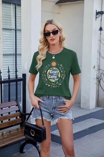 Earth Day Shirt Women Every Day is Earth Day Tshirt Funny Environmental Nature Graphic Tee Teachers Casual Short Sleeve Top Green