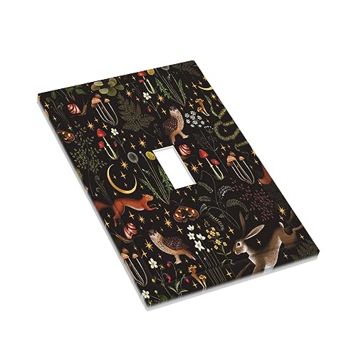 Retro Mushroom Owl Snails Animals 1 Gang Light Switch Cover Decorative Vintage Black Background Single Toggle Wall Plate Electrical Switchplate Home Decor for Living Room Bedroom Decorate by Yamxbfa - Used condition - Image 3