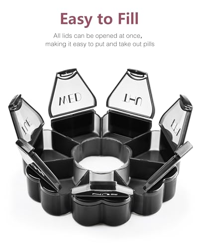 Image of MOLN HYMY Large Pill Organizer 7 Day, Pretty Weekly Pill Box Case, Girly Medicine Dispenser Container for Vitamin, Gummy, Medication, Supplement (Black)