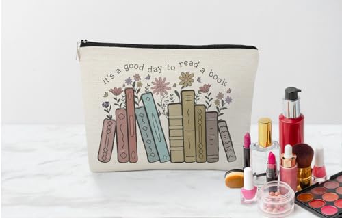 EXUQO Book Lover Gifts Small Makeup Bag,It's A Good Day To Read A Book Cosmetic Pouch,Book Lovers Librarian Gifts for Women Girls,Bookish Gift,Bookworm Gifts3