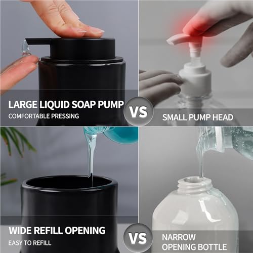 Image of BosilunLife Modern Ceramic Bathroom Accessories Set, Bathroom Counter Set Matte Black Bathroom Decor Sets Accessories Bathroom Lotion Soap Dispenser, Toothbrush Holder Set, Soap Dish, Apothecary Jars