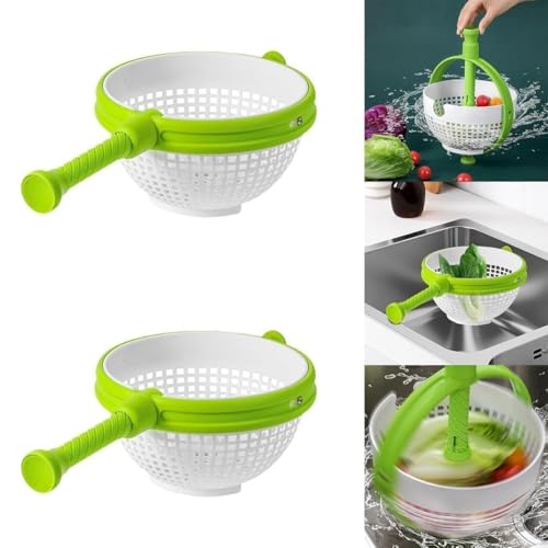 Image of Kitchen Salad Spinner with Rotating Drain Basket - Vegetable & Fruit Washer Dryer with Collapsible Handle