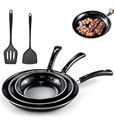 Gymdin Nonstick Frying Pans Set of 3 - Carbon Steel Frying Pans with PFOA-Free Coating, Durable, ...