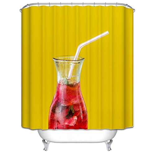 Duschvorhang Rollo Duschrollo Uni Erdbeersaft Duschvorhangringe Extra Groß Badewanne Vorhang Halter Polyester Rostfreie Ösen Und 12 Hakenringe, 180X200Cm