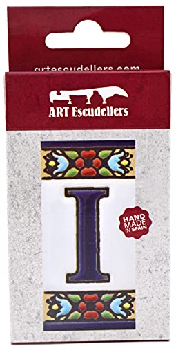 ART ESCUDELLERS Handpainted Ceramic Letter Tile, 2.87" x 1.38", Letter I, Mediterranean/Moorish Style, Ideal for Address, Name