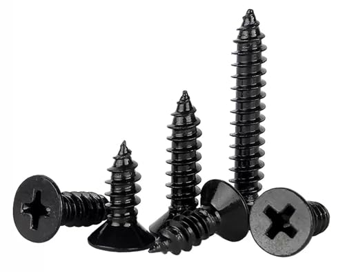 EBAIJQUO Tornillos Phillips M5 de 18 mm para madera de cabeza plana con revestimiento de xilan negro, tornillos autorroscantes de acero inoxidable 304 para madera, cierre de carpintería de rosca