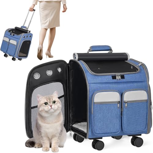 Rxakudedo ペットキャリー ペット用ベビーカー キャスター付きト用 猫キャリーバッグ 猫・小型犬用 4way キャスター付き手提げ 取り外し可能 グレー