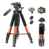 Tripé para Câmera, Tripé para Câmera e Celular, Tripé de Alumínio Resistente para Canon e Nikon, Acompanha Estojo de Transporte e Suporte para Celular, Capacidade de peso: 3-6,8 kg (preto e dourado)