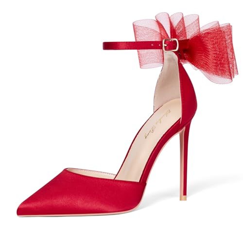 Elisabet Tang Women's Pumps Strappy Heels Stiletto Closed Toe Heels Bow Sandals Pointed Toe Ankle Strap D'Orsay Sexy Dress Wedding Party Pumps Shoes