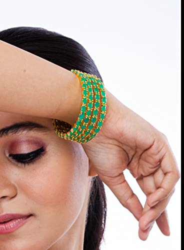 MANIKYA American Diamond Traditional Gold Plated Bangles Set for Women | Stylish Bangles | Glass Bangles Set | Traditional Gold Plated Bangles | Chudi Set | Raindrop Glass Bangles | Kangan | Elegant Bangle & Chudi Set.