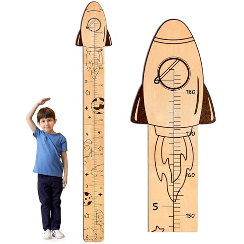 Image of Beinou Growth Chart for Wall Wood Height Chart for Kids Height Measurement for Wall Boy Girls Height Wall Chart Growth Measuring Ruler Room Wall Decor,Rockets