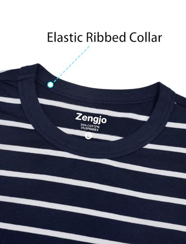 Zengjo Mens Striped T-Shirt Short Sleeve Crewneck Classic Horizontal Stripe Tee Top4