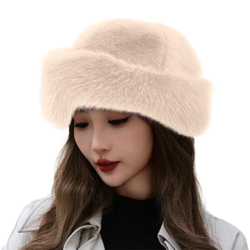 Generisch Gorro de visón sintético grueso y cálido, gorro de visón sintético mongol para mujer, versátil y nuevo gorro de invierno para mujeres y niñas, beige, Talla única