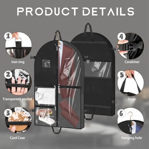 Farerkass Kleidersack, Faltbare Anzugtasche für Reisen, Kleidersack Anzug mit 5 Taschen Staubdicht Anzugtasche, Staubdichte Kleidung Schutztasche für Jacke, Kleid, Mantel, 110×60cm