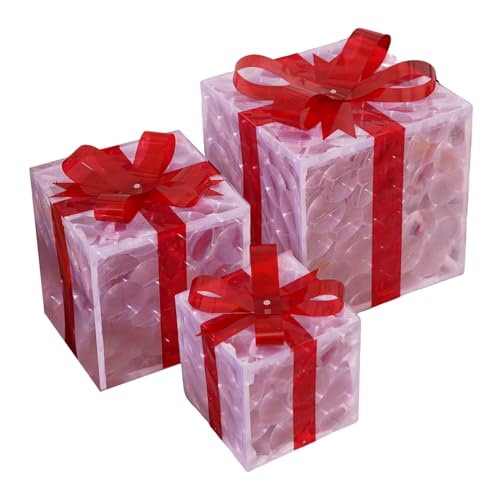 Cajas Decorativas Navideñas, Cajas Iluminadas LED para Navidad con Luces, 3 Piezas con Mando a Distancia para Interior Exterior Salón Dormitorio Porche Jardín