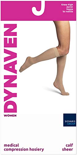 Image of SIGVARIS Women's DYNAVEN Sheer Calf Compression Socks, 15-20mmHg, SS - Small Short, Black