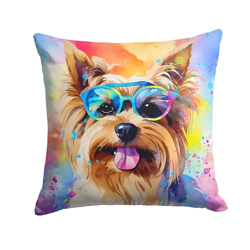 Caroline's Treasures DAC2579PW1818 Yorkshire Terrier Hippie Dawg Fabric Decorative Pillow Machine Washable, Indoor Outdoor Decorative Pillow for Couch, Bed or Patio, 18Hx18W