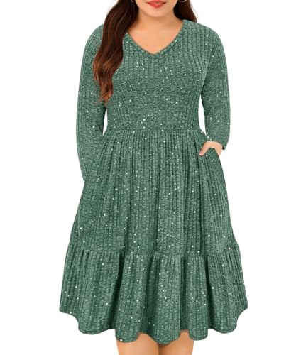 Image of RITERA Plus Size Dresses for Curvy Women Summer Spring Womens Dress V Neck Short Sleeve Casual Dress with Pockets XL-5XL
