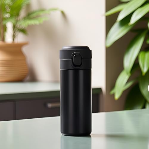 YINJAM 450ML Travel Mug Reusable Coffee Cup Insulated Thermal Mug Stainless Steel Leakproof Flask Tumbler for Hot and Cold Beverages (Black) - Image 7