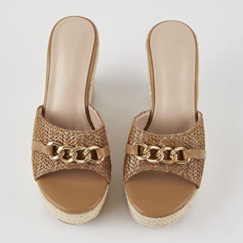 Image of Coutgo Women's Wedge Sandals Platform Espadrille Heel Chain Slip On Casual Summer Slides