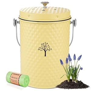 AOSION Countertop Compost Bin Kitchen,Odor Resistant Indoor Compost Bin with Lid and Compost Bags,Compost Bucket Composter Container for Food Waste,Yellow