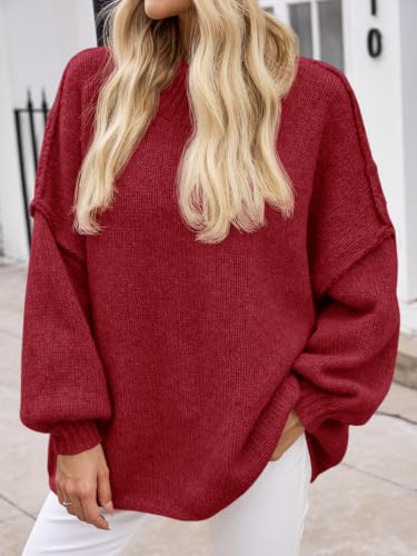 Image of Saodimallsu Womens Oversized Sweaters Mock Neck Batwing Long Sleeve 2026 Fall Trendy Ribbed Knit Casual Tunic Sweater