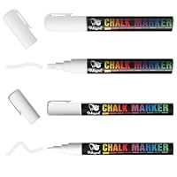 WISYOK White Liquid Chalk Pens,Reversible Bullet & Chisel Point Chalk Markers, Erasable Chalk Marker Pens for Chalkboard, Window, Glass, Jars and Mirror- 4 Pack