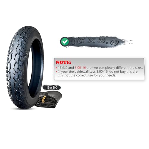 16x3.0 Ebike Tire and Tube Set for Electric Bike, 8-Level Design, 16 X 3.0 Antipuncture Snow Tyre for E-bike with Bent Valve Inner Tube, Neumático Camara 16x3 Off-road All-Terrain Tread