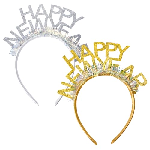 Silvester Haarreif Happy New Year Haarreifen 2026 Neujahr Party Stirnband Glitzer Silber Gold Silvesterparty Haarband Silvester Haarschmuck Kopfschmuck für Foto Requisiten Neujahr Dekoration Zubehör