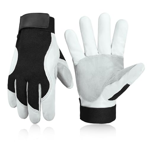 HANDLANDY Work Gloves for Men & Women, Leather...