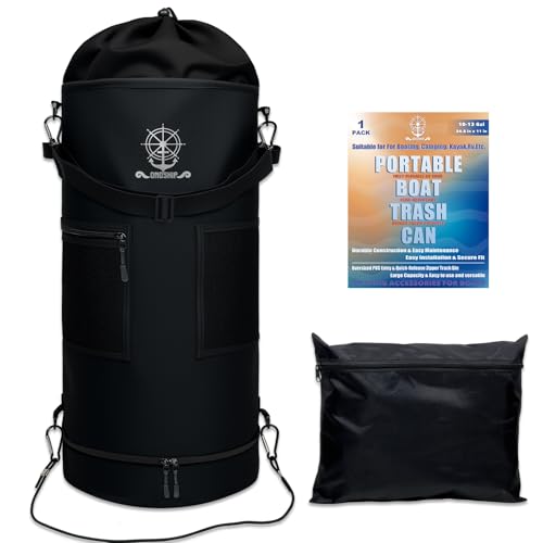 ONOSHIP Boat Trash Can,Oxford 900D Leakproof Boat Trash Bag fits 10-13 Gal Garbage Boat Garbage Can Reusable &Portable,Boat Accessories Camping &RV Trash Can Easy to Install & Clean (Black)