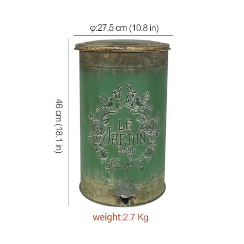 Image of Z&Z ornamentorum Retro Kitchen Trash Can with Lid 15 Liter /4 Gallon and Pedal Round Touchless Garbage Cans with Flower and Bird Patterns Outdoor Trash Can for Kitchen Park Garden Green