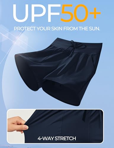 Image of IUGA Womens 5 inch Swim Board Shorts Stretchy High Waisted Beach Shorts for Women Quick Dry UPF 50+ Swimsuit Bottoms with Liner