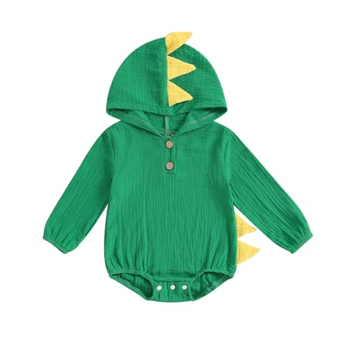 Thorn Tree Infant Newborn Baby Boy Clothes Dinosaur Cotton Linen Bodysuit Halloween Hooded Romper