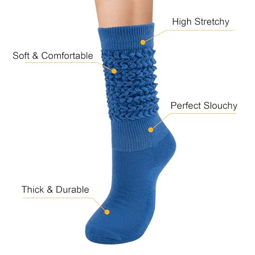 Slouch Socks for Woman,Long Scrunch Socks Women,Knee High Tube Slouchy Sock 80s 90s Scrunchy Scrunchie Boot Sock (US, Alpha, One Size, Regular, Regular, Blue)2