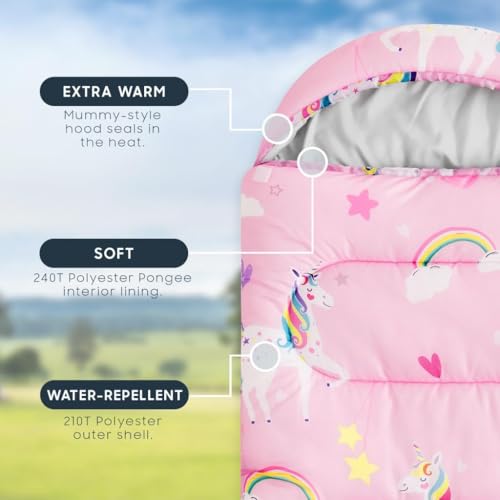 Wake In Cloud - Bolsa de Dormir para Niñas, Niños Pequeños, Camping, Ligera, Compacta, Exterior para 3 Temporadas, Diseño de Unicornios y Nubes miniatura 3