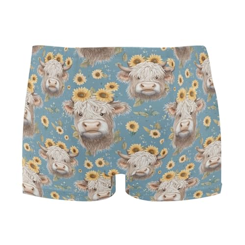 Highland Cow Sunflower Cute Mens Swim Trunk Swimwear Bathing Suit Swim Brief Square Leg Board Short S B0403920